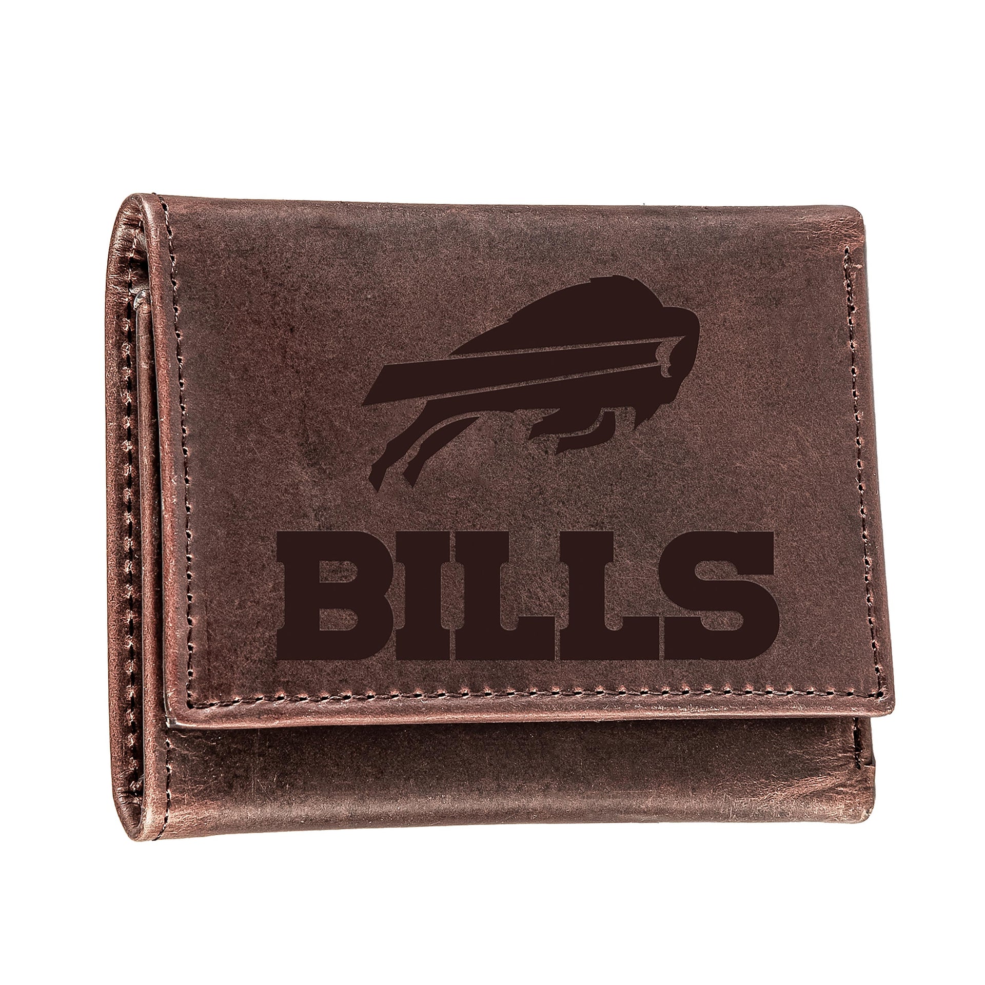 Buffalo Bills Tri Fold Wallet Brown CH 100% Genuine Leather