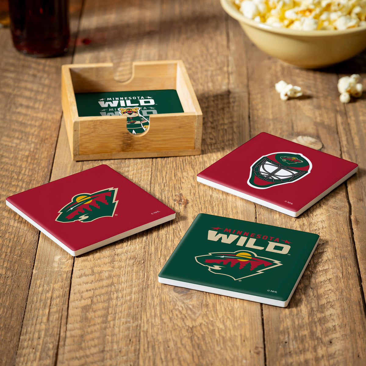 Minnesota Wild Ceramic Coasters Set, 4pcs with Wood Caddy – Team Sports ...