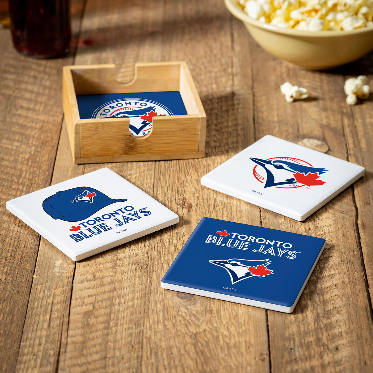 Toronto Blue Jays Ceramic Coasters Set, 4pcs with Wood Caddy – Team ...