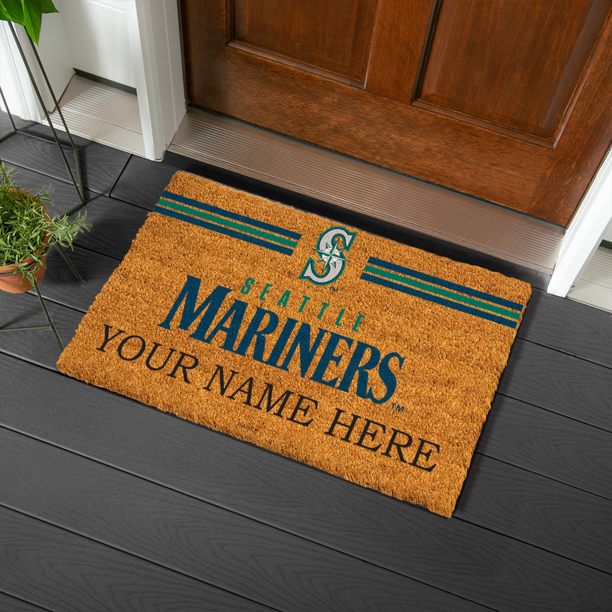 Seattle Mariners Personalized Mat, Natural Coir with Color Logo, 30