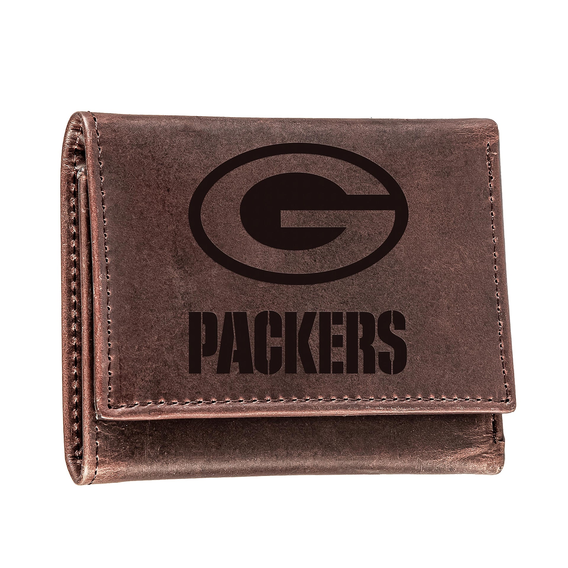 Bay Packers Tri Fold Wallet Brown CH 100% Genuine Leather