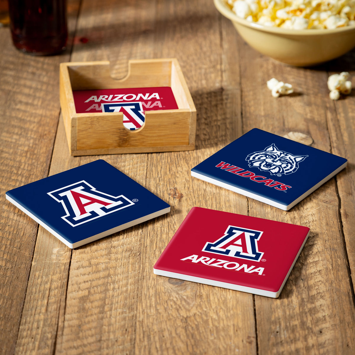 University of Arizona Ceramic Coasters Set, 4pcs with Wood Caddy – Team ...